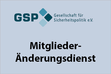 Logo der Gesellschaft für Sicherheitspolitik e.V. (GSP) und die Aufschrift 'Mitglieder-Änderungsdienst'.