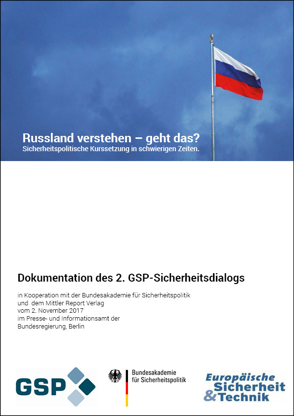 Cover: Russische Flagge, Titel „Russland verstehen – geht das? Sicherheitspolitische Kurssetzung in schwierigen Zeiten“.