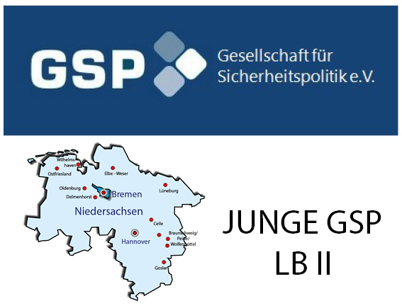 Logo der GSP, Karte von Niedersachsen mit Bremen und markierten Städten, daneben 'JUNGE GSP LB II'.