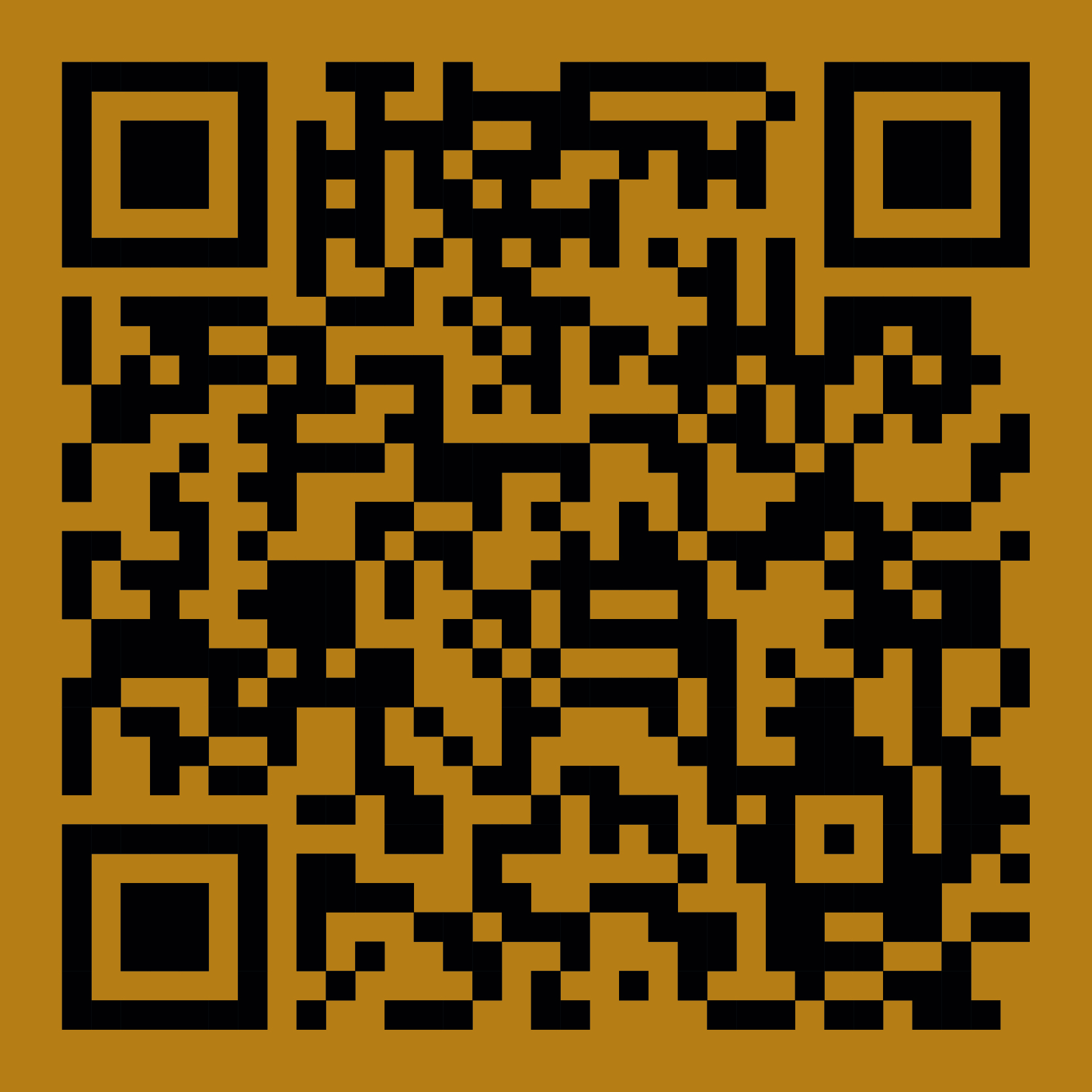 Ein schwarzer QR-Code auf goldenem Hintergrund. Scannen Sie, um Informationen abzurufen.