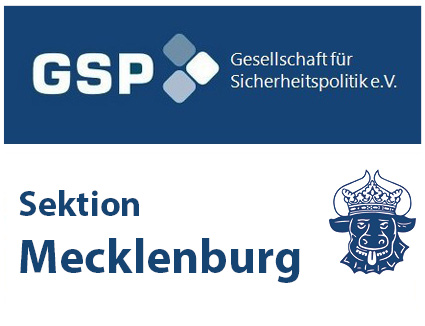 Logo der Gesellschaft für Sicherheitspolitik (GSP) und ihrer Sektion Mecklenburg, mit gekröntem Stierkopf.