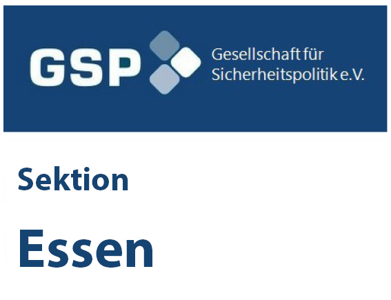 Logo der Gesellschaft für Sicherheitspolitik e.V. (GSP) und der Text 'Sektion Essen'.