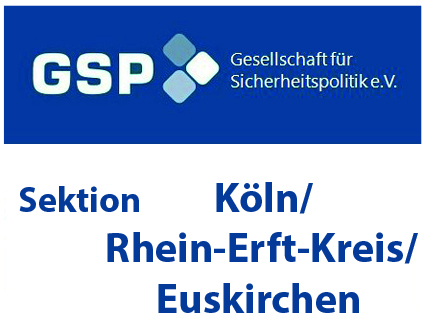 Logo der GSP (Gesellschaft für Sicherheitspolitik e.V.) mit dem Text 'Sektion Köln/Rhein-Erft-Kreis/Euskirchen'.