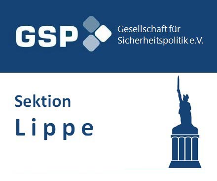 Logo der GSP (Gesellschaft für Sicherheitspolitik e.V.), Sektion Lippe, mit ihrem Emblem und dem Hermannsdenkmal.