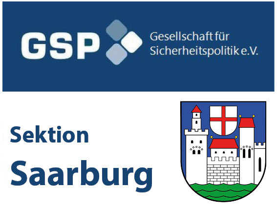 Logo der Gesellschaft für Sicherheitspolitik e.V., Sektion Saarburg, mit dem Wappen der Stadt Saarburg.