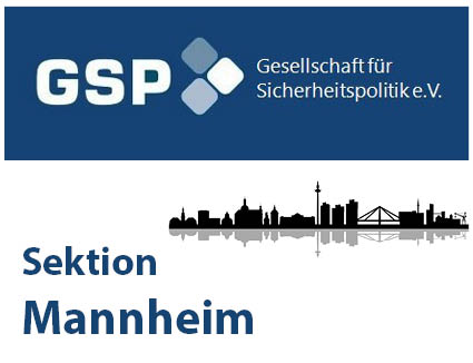 Logo der Gesellschaft für Sicherheitspolitik (GSP) Sektion Mannheim mit Mannheimer Skyline.