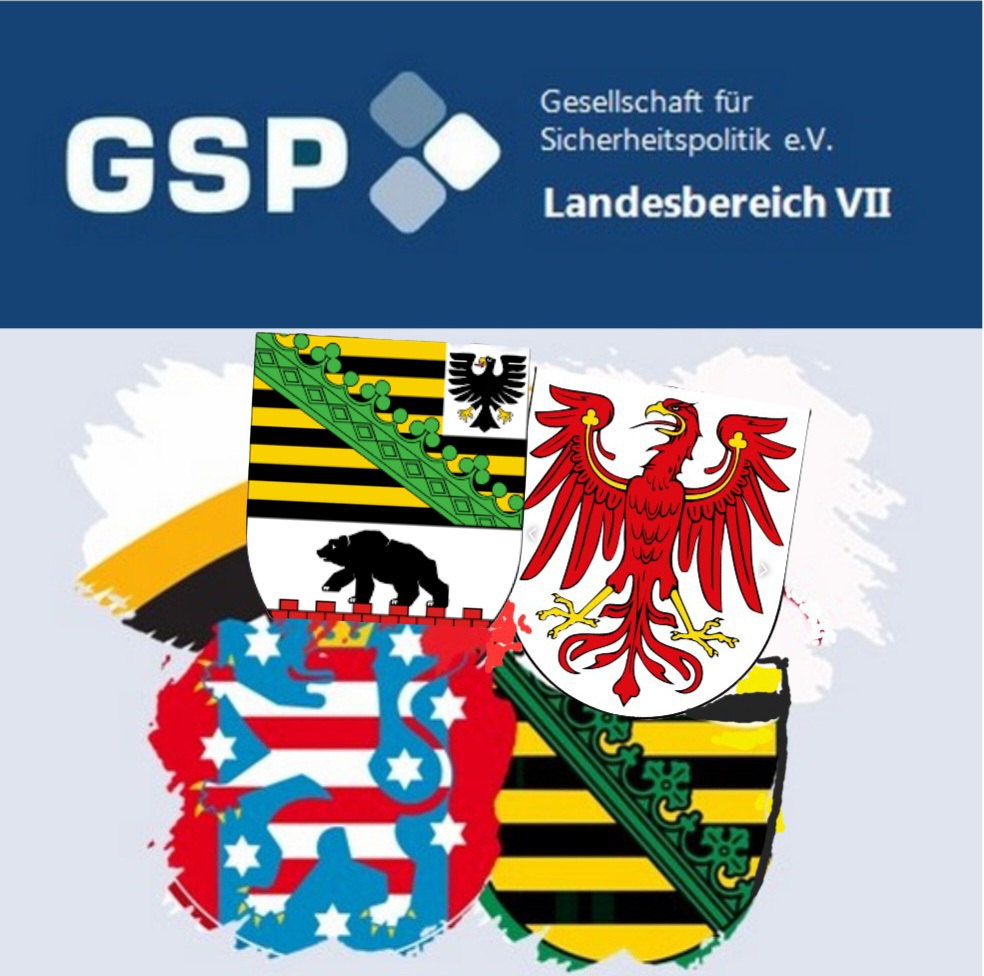 Logo der GSP Landesbereich VII mit den Wappen von Sachsen, Brandenburg, Thüringen und Sachsen-Anhalt.
