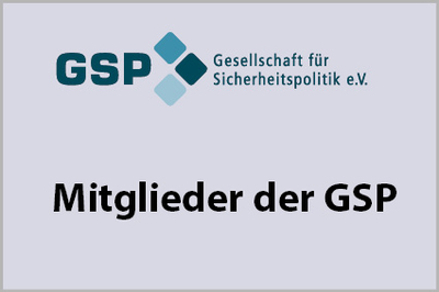 GSP-Logo (Gesellschaft für Sicherheitspolitik e.V.) mit dem Text 'Mitglieder der GSP' darunter.