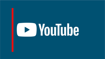 YouTube-Logo und Schriftzug auf dunkelblauem Hintergrund mit einer roten vertikalen Linie links.