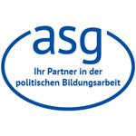 ASG-Logo in Blau, mit dem Text 'Ihr Partner in der politischen Bildungsarbeit'.