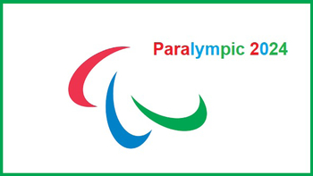 Paralympic 2024 Logo: drei rote, blaue, grüne Agitos-Bögen und mehrfarbiger Text 'Paralympic 2024'.