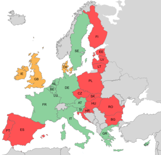 Karte Europas, die Länder in Grün, Rot oder Orange hervorhebt. Andere europäische Länder sind grau dargestellt.