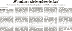 Artikel über Heeresinspekteur Mais, der der Heeresfliegertruppe neues Denken abverlangt und nur 4 Tiger bemängelt.
