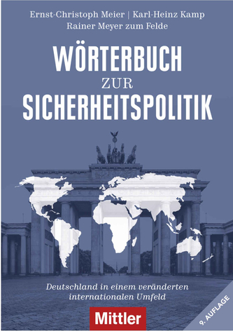 Buchcover: 'Wörterbuch zur Sicherheitspolitik'. Zeigt Brandenburger Tor mit Weltkarte. 9. Auflage.