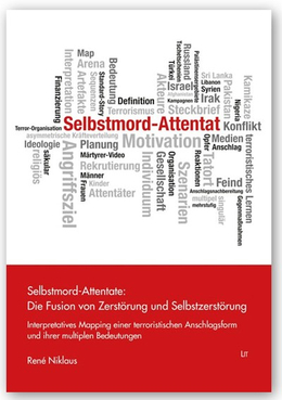Buchcover: Selbstmord-Attentate: Die Fusion von Zerstörung und Selbstzerstörung von René Niklaus, mit einer Wortwolke.