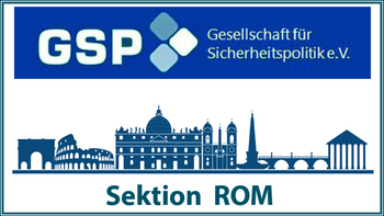 Logo der Gesellschaft für Sicherheitspolitik (GSP) mit stilisierten römischen Wahrzeichen und dem Text "Sektion ROM".