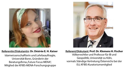 Porträts von Dr. Désirée E. H. Kaiser und Prof. Dr. Klemens H. Fischer, zwei Referenten/Diskutanten.