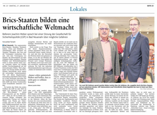 Joachim Weber (rechts) und Josef Schmidhofer (links) bei einem Vortrag über die BRICS-Staaten in Bad Neuenahr.