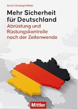 Buchcover für 'Mehr Sicherheit für Deutschland' mit einer 3D-Karte Deutschlands in den Nationalfarben.