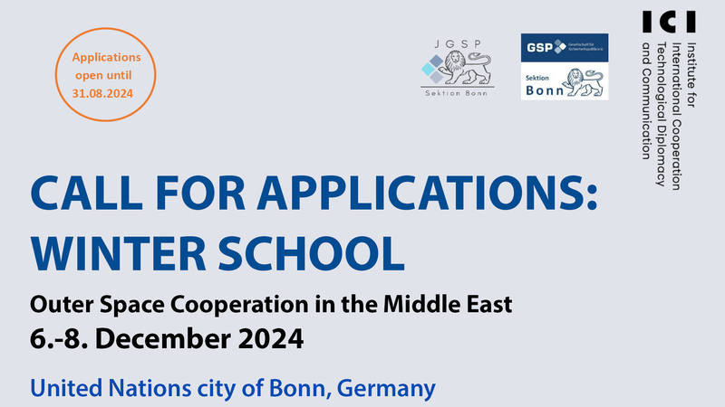 Winterschule: Weltraumkooperation Naher Osten, 6.-8. Dez 2024, Bonn. Bewerbung bis 31. Aug 2024.
