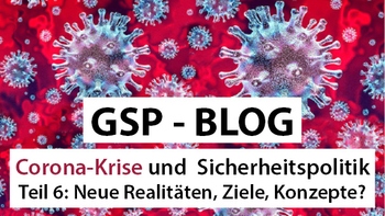 GSP Blog: Corona-Krise und Sicherheitspolitik, Teil 6. Zeigt Coronavirus-Partikel auf rotem Hintergrund.