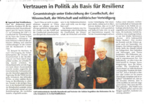 Zeitungsartikel über gesellschaftliche Resilienz mit Foto von Dr. Sascha Arnautovic (l.), Mariella Bousabarh und weiteren.