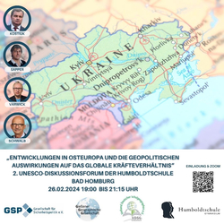 Einladung zu einem UNESCO-Diskussionsforum über Osteuropa, dargestellt mit einer Ukraine-Karte und vier Sprecherportraits.