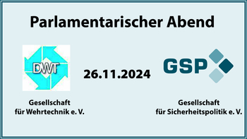 Einladung mit 'Parlamentarischer Abend', DWT- und GSP-Logos und Datum 26.11.2024.