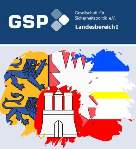 GSP Landesbereich I Logo über stilisierten Wappen von Schleswig-Holstein, Hamburg und Farben Mecklenburg-Vorpommerns.