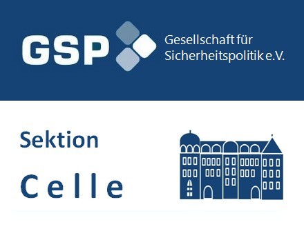 GSP-Logo und Text 'Gesellschaft für Sicherheitspolitik e.V.', darunter 'Sektion Celle' mit einer Umrisszeichnung eines Gebäudes.