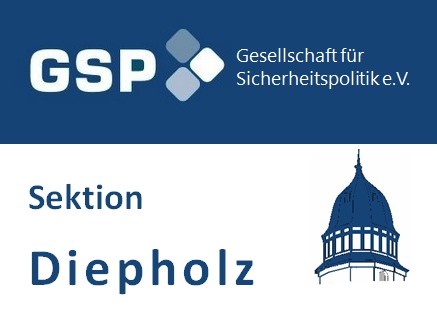 Logo der GSP Gesellschaft für Sicherheitspolitik e.V., Sektion Diepholz, mit Text und Kuppelgebäude.