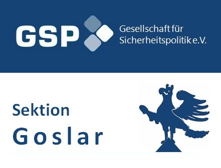 Logo der Gesellschaft für Sicherheitspolitik e.V. (GSP) und der Sektion Goslar mit Adler-Symbol.