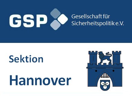 Logo der Gesellschaft für Sicherheitspolitik (GSP) Sektion Hannover mit dem Stadtwappen von Hannover.