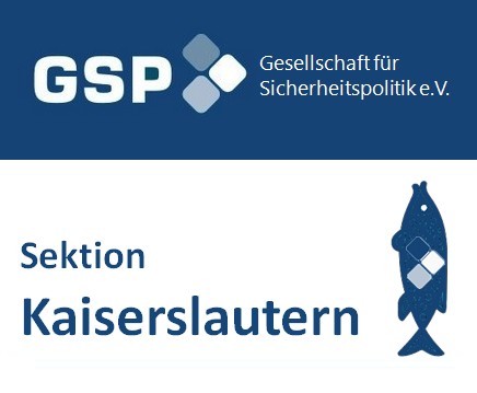 Logo der Gesellschaft für Sicherheitspolitik e.V. Sektion Kaiserslautern, mit GSP-Schriftzug und Fischsymbol.