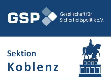Logo der Gesellschaft für Sicherheitspolitik e.V. (GSP), Sektion Koblenz, mit Kaiser-Wilhelm-Statue.