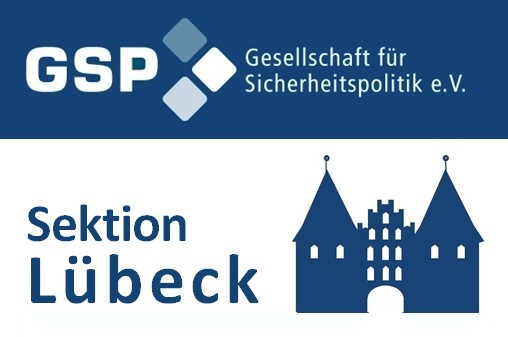 Logo der Gesellschaft für Sicherheitspolitik e.V. (GSP) Sektion Lübeck mit dem Holstentor.