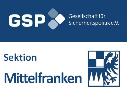 Logo der GSP (Gesellschaft für Sicherheitspolitik e.V.) Sektion Mittelfranken, mit Text und Wappen.