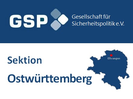 Logo der GSP (Gesellschaft für Sicherheitspolitik e.V.), Sektion Ostwürttemberg, mit Karte der Region.