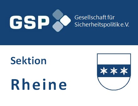 Logo der GSP (Gesellschaft für Sicherheitspolitik e.V.) Sektion Rheine mit dem Stadtwappen.