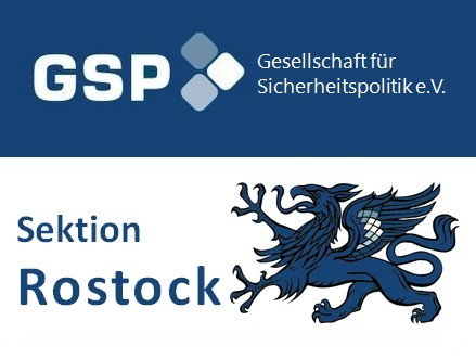 Logo der Gesellschaft für Sicherheitspolitik (GSP) und 'Sektion Rostock' mit dem Rostocker Greif.
