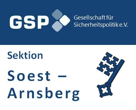 Logo der GSP (Gesellschaft für Sicherheitspolitik) und Text 'Sektion Soest - Arnsberg' mit Schlüssel-Symbol.