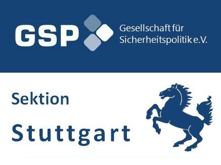 Logo der GSP, Gesellschaft für Sicherheitspolitik e.V., Sektion Stuttgart, mit GSP Initialen und Stuttgarter Pferd.