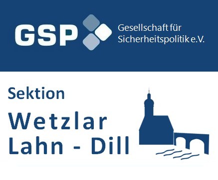Logo der GSP (Gesellschaft für Sicherheitspolitik) und "Sektion Wetzlar Lahn - Dill" mit Wetzlarer Stadtsilhouette.