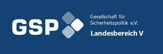 GSP Logo der Gesellschaft für Sicherheitspolitik e.V. Landesbereich V mit abstrakten quadratischen Elementen.
