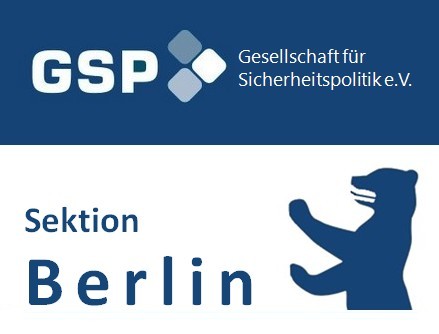 Logo der GSP, Gesellschaft für Sicherheitspolitik e.V., Sektion Berlin, mit dem Berliner Bärensymbol.