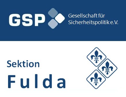 Logo der GSP (Gesellschaft für Sicherheitspolitik e.V.), zeigt die Sektion Fulda mit ihrem Lilienwappen.