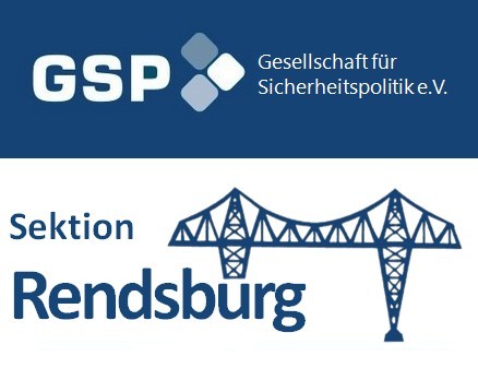 Logo der Gesellschaft für Sicherheitspolitik (GSP) Sektion Rendsburg mit der Rendsburger Hochbrücke.